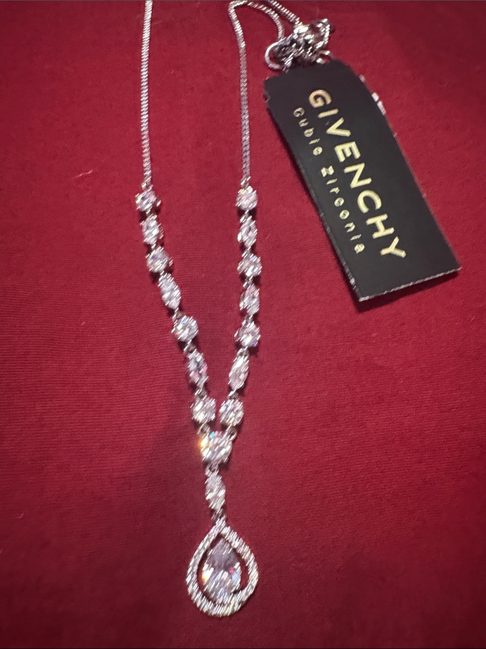 Givenchy Crystal Teardrop Pendant Necklace - Silver